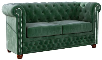 S-Style Möbel Harwell Sofa 2-Sitzer Chesterfield-Sofa für Wohnzimmer Lounge Couch mit verchromten Füßen Möbel Freistehende Polster Sofas & Couches Couchgarnitur Flaschengrün 148 x 86 x 72 cm