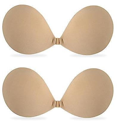 MIVAIUN 2 Pack Women's Backless Adhesive Bra, Strapless Bra, Push Up Invisible Bra for Women, Reusable Backless Strapless Sticky Adhesive Bra, for All Backless Clothes (Skin color)