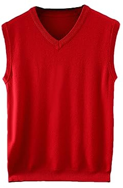 Rfmfkkg Chaleco de lana de cachemira de estilo clásico para hombre, cuello en V, holgado, color liso, suave, mantiene el calor, rosso, XL