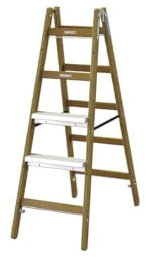 PROTEC.class PHSLAE25 Holz-Sprossen-Stehleiter + Alu-Aufsetzstufen einseitig, 2x5