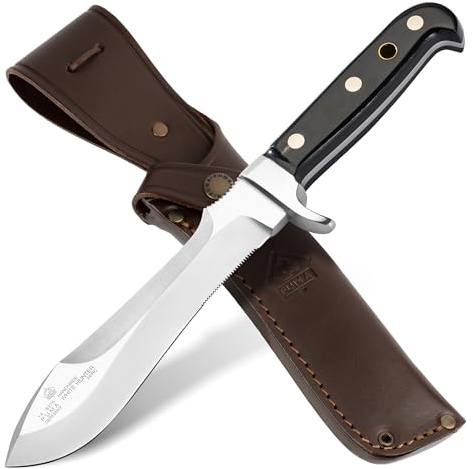 PUMA - White Hunter Büffelhorn - das legendäre Jagdmesser - handgefertigt in Solingen - Griff aus echtem Büffelhorn - 155mm Klinge, Gesamtlänge 270mm - Vollerl - mit Sattellederscheide