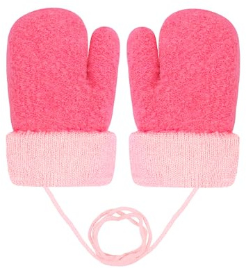 Becellen Babyhandskar tumvantar, vinter, varm, stickhandskar, mjuka söta handskar med nyckelband för 0–3 år, flicka, pojke, barn, ROSA, En Storlek