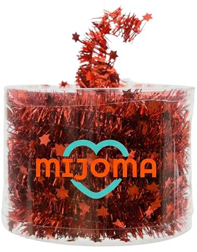 MIJOMA Lametta Drahtgirlande Funkelnde Sterne - 7m Weihnachtsgirlande für Christbaum, Adventskranz, Festliche Deko - Stilvoll & vielseitig für Feiern, Hochzeiten, besondere Anlässe (Weihnachtsrot)
