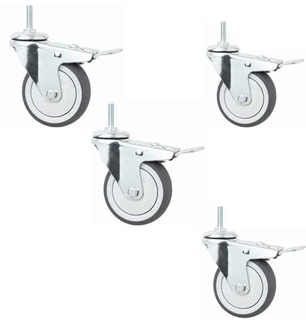 ZYBOWAYL Möbelrollen aus Gummi 75mm Lenkrollen mit Gewinde M8*25mm Transportrollen mit Bremse Leise Universal Rollen 360° Drehbar Schwenkrollen 4er Set