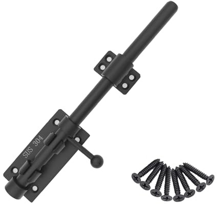 Schiebebolzen-Torverriegelung Verdickter 304 Edelstahl Barrel Bolt Lock Schweres Scheunentorschloss Schwarzes Sicherheitstorschloss mit Vorhängeschloss-Loch für Holzzaun im Freien Hof Schuppen Keller