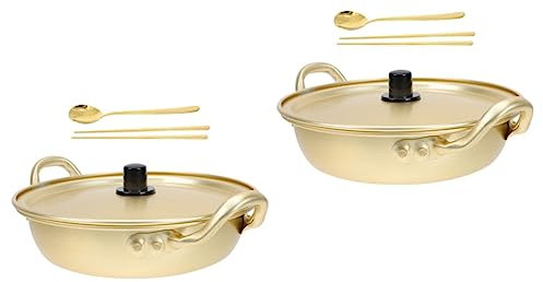 ANSNOW 2 Sets Ramen-Topf, Ramen-Nudel-Topf Mit Deckel, Koreanischer Ramen-Nudeltopf, Suppentöpfe Mit Doppelpfannen Mit Deckel, Camping-Pfannen, Instant-Ramen-Multifunktionstopf Aus Alumiim Japanisch
