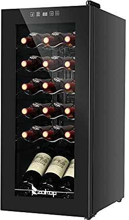 Winado - Wine Refrigerator with 18 Bottles, Freestanding Compressor with Digital Temperature Control, Mini Wine Fridge with Double Layer Glass Door and Removable Shelves