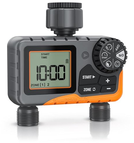 Brandson - digitaler Bewässerungscomputer mit Display - 2 Ausgänge Zonen - Bewässerungssteuerung - Bewässerungssystem – Automatische Bewässerung - Regenverzögerung - Balkon Terrasse Garten