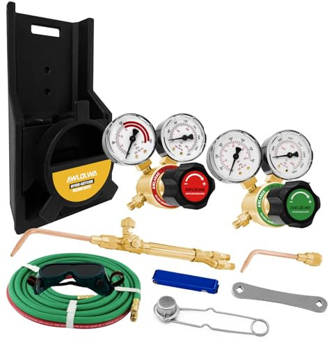 AWLOLWA G150 J-P Light Duty Oxy Acetylene Torch Kit, Portable HVAC Cutting Brazing - Check Valve, CGA540 Oxygen Regulator, Acetylene Regulator (CGA200-A Type) without Tanks