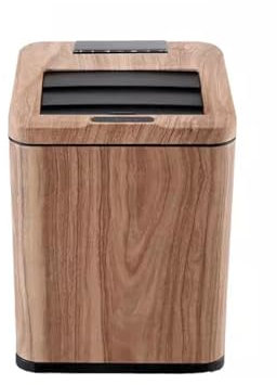 RUNZE765Z Papperskorg Cubo de Basura con Sensor Inteligente, Grano de Madera Recargable eléctrico Tapa, Sala de Estar, Dormitorio, Cocina y hogar Papperskorg(Original Wood Color,10L)