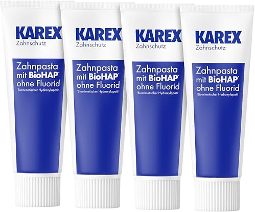 KAREX Zahnpasta - 4 x 75 ml - Für gesunde, weiße Zähne ohne Fluorid - Schützt effektiv vor Karies & Zahnfleischproblemen mit Hydroxylapatit