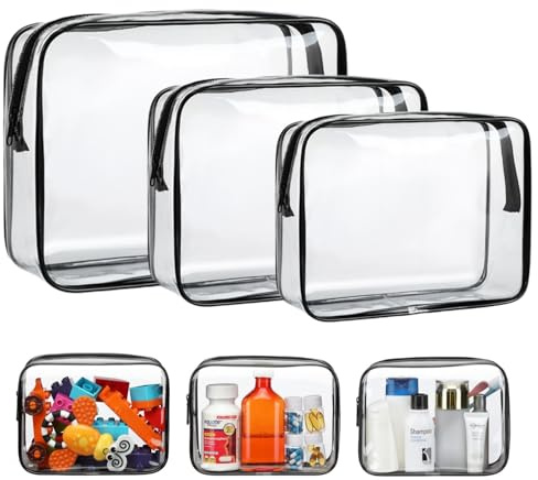 3 Stück Durchsichtiger Kulturbeutel mit Reißverschluss, Kosmetiktasche Durchsichtig, Kosmetiktasche aus PVC, Kulturtaschen Wasserdicht, Transparent Kosmetiktasche (Klein, Medium, Groß)