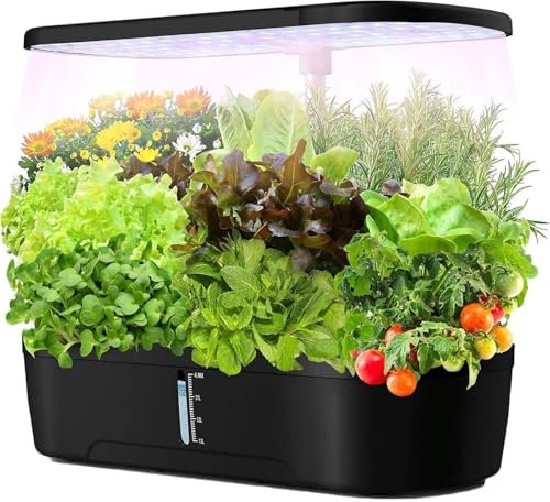 QYOEGSQ Sistema di Coltivazione idroponica, Kit da Giardino for Erbe aromatiche da 12 baccelli con Luce di Coltivazione a LED, Kit di Coltivazione microgreens Intelligente con Timer Automatico(Black)