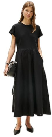 Tommy Hilfiger Donna Abito a T-Shirt Modern Cody Midi Mix Fit & Flare, Nero (Black), L