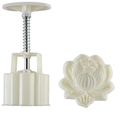 OTENG Hand Press Mooncake Mold 3D Mooncake Mold 75g Flowers Patterns Stamp Moon Cake Press Cookie Mould for Mid-Autumn Festival(Lotus)