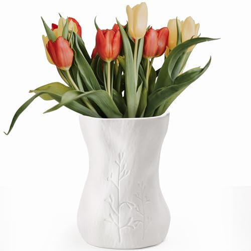 Autumnlife Keramikvase 16 cm – Kleine Weiße Boho-Knospenvase für Blumen, Geometrische Deko für Wohnzimmer, Esstisch & Büro