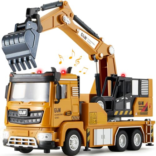 Tacobear Camion Enfant Tracteur Jouet 1:40 Métal Transporteur avec Son et Lumière Véhicules Transport Tractopelle Majorette Voiture Cadeau d'anniversaire Jouet Garçons 3 4 5 6 Ans (Excavatrice)