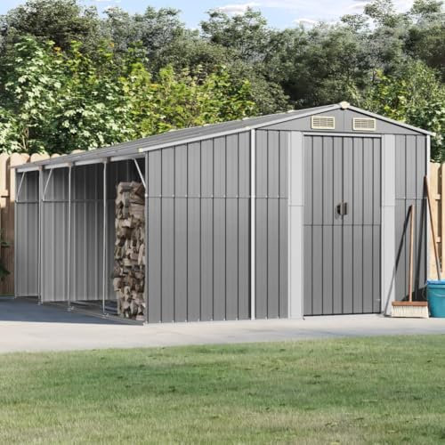 ShGaxin Gerätehaus Grau 277x365,5x179 cm Verzinkter Stahl, Gartenhaus, Gerätehaus, Fahrradgarage, Gartenhütte, Geräte Schuppen, Gartengerätehaus - 3188291