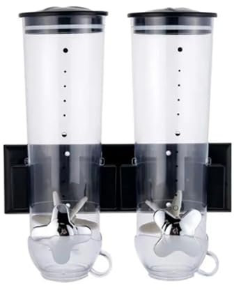 Dispensador de cereales en la pared, dispensador de cereales doble, dispensador de cereales montado en la pared, dispensador de cereales de doble barril con vasos, doble comida seca, comedero (negro)
