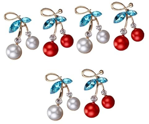 OATIPHO 6stücke Elegante Kirschbroschen Für Frauen Modische Legierungs-broschen Mit Weißen Und Roten Perlen Für Dekoration Und Accessoires Hübsches Design
