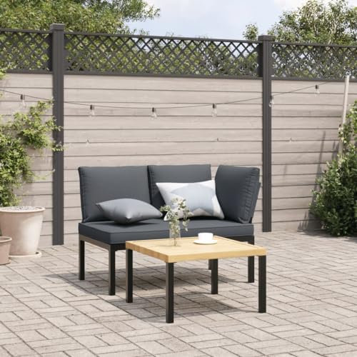 Makastle Gartensofa mit Auflagen, kleine Metall Couch Gartenbank Balkonbank Sitzbank Outdoor Garten Sofa Couch Liege Gartenmöbel, Schwarz 118 x 73 x 73 cm