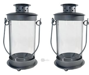 Mariles Laterne mit Griff zum Stellen wetterfest Stablaterne Grablaterne Grablicht Grableuchte Friedhofslaterne Windlicht Gartenlaterne Gartenlicht Garten Grab - 17 cm - 2er Set