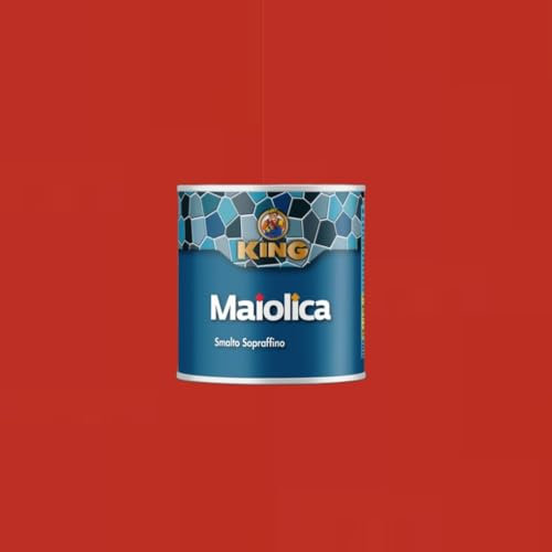 King Smalto Sopraffino a Solvente MAIOLICA,per ambienti marini e montani,per esterni ed interni,per ferro, legno, leghe leggere, lamiere zincate e muri,750ml (405 ROSSO VIVO, 375ml)