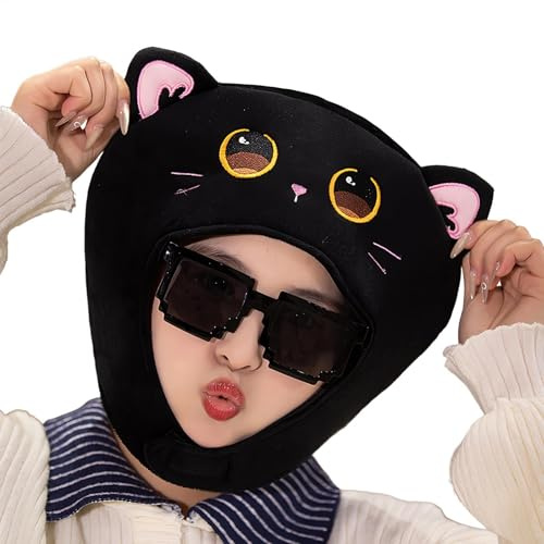 Keyubria Cubierta de cabeza de gato, sombreros de gato para mujeres | Lindos sombreros de orejas de gato,Decoración de gorros de animales de peluche divertidos, accesorios para fotos de fiesta,