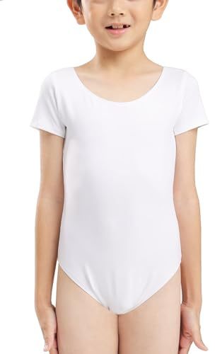 s.lemon Boys Cotton Short Sleeve Scoop Neck Dance Leotards for Ballet Gymnastics 9433 White 140