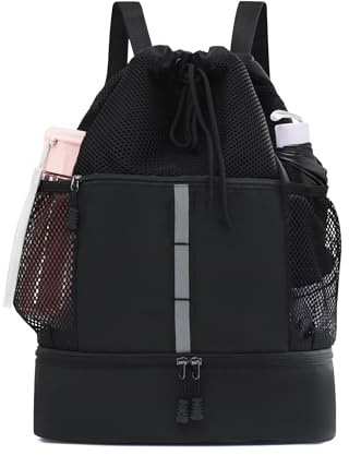 U・helper Drawstring Gym Backpack, Sports Cinch Sack, Swimming Travel Black