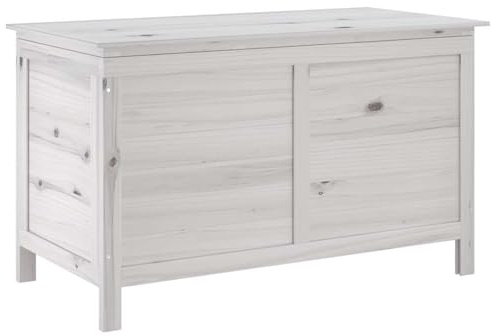 Homgoday Cassapanca da Giardino in Legno Massello di Abete, Colore Bianco, Dimensioni 99 x 49,5 x 58,5 cm, con Pavimento a Doghe e Ampio Spazio di Archiviazione, Assemblaggio Richiesto