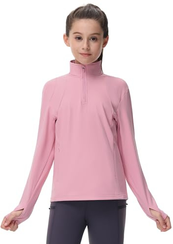 MoFiz fleecejacka barn utomhus löparjacka flickor varm träningsjacka för höst vinter, ROSA, 128-140