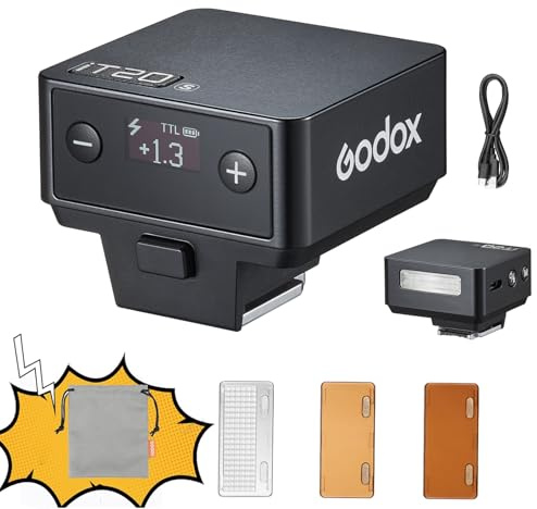 Godox iT20 S TTL Kamerablitz Blitzgerät 700 Blitzzeit, 1,5 s Recyclingzeit mit magnetischen Farbfiltern (Schwarz, für Sony)
