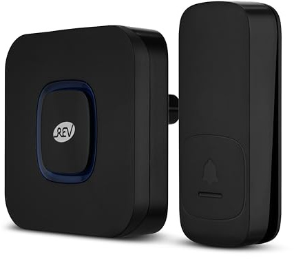 REV Funkklingel Piezo - Steckdosen Gong mit Lichtsignal, 58 Melodien, 4-Stufen Lautstärke, max. 110dB, Türklingel kabellos, 100m Reichweite, schwarz