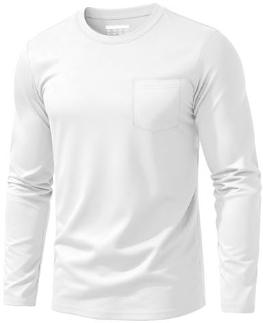 EKLENTSON Men's T-Shirt Long Sleeve Cotton Shirt with Pocket | classic plain colour casual work crew neck t shirt,soft lightweight breathable comfortable basic solid tops
