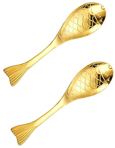 VERDANVERSE 2pcs 304 Stainless Steel Fish Coffee Spoons, Golden Tea Cup Spoon Set, Ergonomic Design, Great Polishing, for Coffee Stirring and Tea, Kitchen Tableware