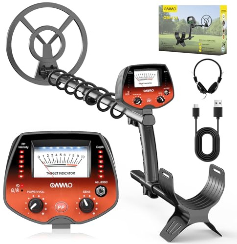OMMO Detector de Metales Profesional para Adultos y Niños, Pinpointer Detector de Metales Recargable por USB, 3 Modos, Alta Precisión, Bobina Impermeable IP68, Metal Detector con Auriculares, Naranja