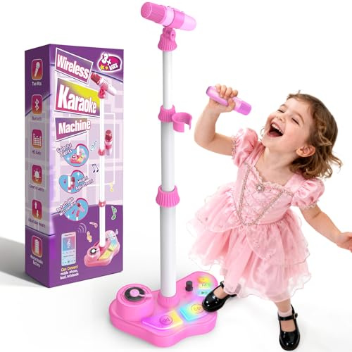 Dislocati Girls Birthday Presents, Early Christmas Xmas Gifts Toys for 3-12 Year Old Girl Gifts Kids Microphone With Stand Girls Toys Age 3 4 5 6 7 8 9 10 Karaoke Machine 2 Microphones