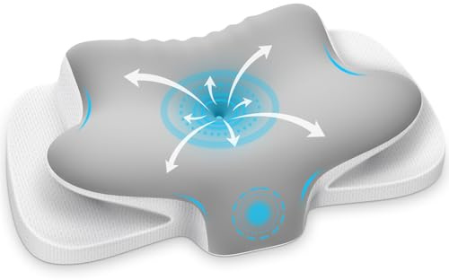 Ehomfory Cuscino Cervicale, 2 in 1 Ergonomico Cuscino in Memory Foam per Dormire, Cuscino per Supporto Cervicale con Federa Sfoderabile e Lavabile, 65x37x10/12cm, Argento