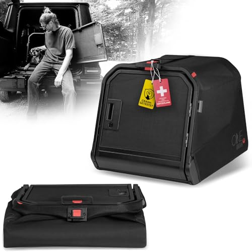 1one1 ORIGAMI Hundetransportbox Auto Alu | Alu Hundebox Auto Kofferraum | Hundebox faltbar per Knopfdruck & Crash-getestet | Transportbox Hund aus Aluminium & Textil | Size Small