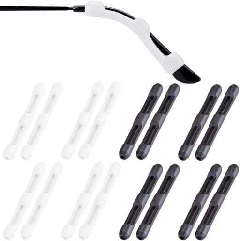 JEYORZY 8 Paia Cuscinetti Auricolari Occhiali Antiscivolo, Cuscinetti in Silicone per Occhiali, Ferma Antiscivolo Ganci Auricolari, Stanghette di Protezione, accessori per occhiali, Nero + Bianco