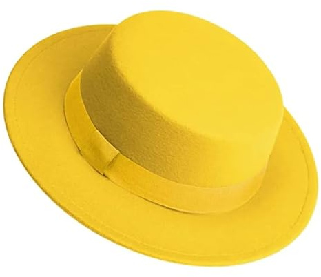 VMDVBNA cylinderhatt herr dam vit fedorahatt, platt hatt, filthatt, brett brätte, vintermössa karneval (gul)