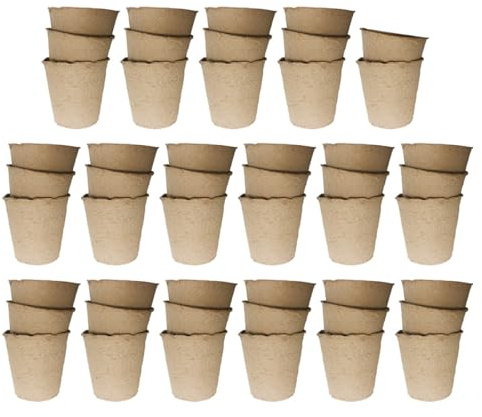 Alasum Set da 50 Vasi da Vivaio Rotondi in Polpa di Carta Biodegradabili, Vaso per Semina e Propagatore da Giardino Ecologico, Sottovaso Assorbente per Radici, per Piante da Interno