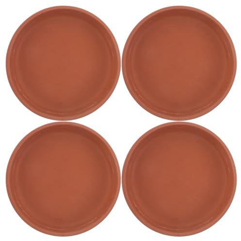 TOYZFRIENDY Set 4 Sottovasi in Terracotta Naturale da 13 Cm Vassoio Drenante Rotondo per Piante da Interno ed Esterno, Piattini Artigianali Antigoccia per Fioriere da 5 Pollici,