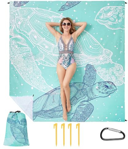 Zocipro Coperta da Picnic Impermeabile 210x200 cm – Tappeto da Spiaggia Anti-Sabbia e Pieghevole con 4 Picchetti per 4-6 Persone, per Picnic, Spiaggia e Campeggio