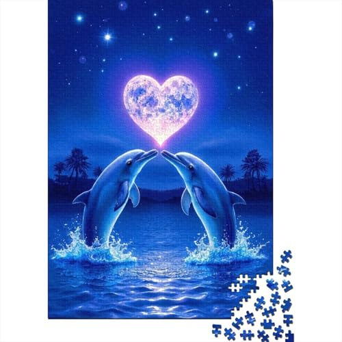 Delfines Saltando Corazón de Luz Nocturna Puzzle de 1000 Piezas Papel para Adultos Relajante Hogar Regalo 38x26cm/1000pcs