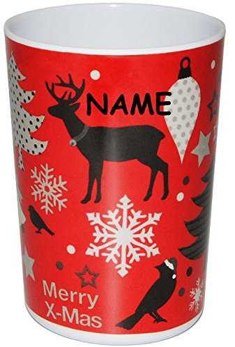 alles-meine.de GmbH 3 Stück 3 in 1 - Trinkbecher/Zahnputzbecher/Malbecher - Becher - Weihnachten - Schneeflocken - ROT - incl. Name - 350 ml - Trinkglas aus Melamin - K..