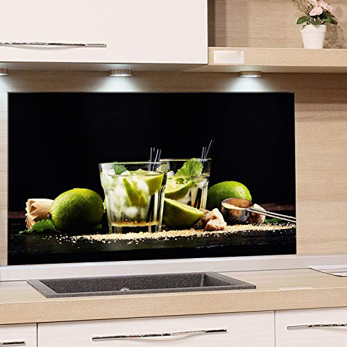 GRAZDesign Rückwand Küche Schwarz - Küchen Spritzschutz Herd Cocktailbar - Küchenrückwand Glas Cocktail Caipirinha / 60x40cm