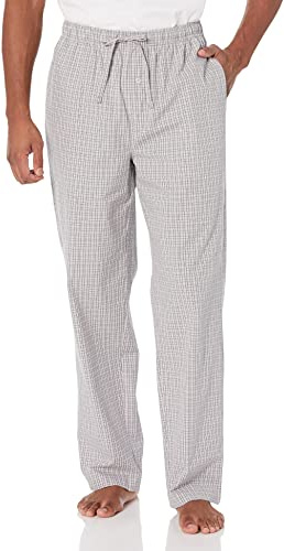 Amazon Essentials Pantalones de Pijama de Popelina de Algodón de Corte Recto con Cintura Elástica con Cordón Hombre, Gris Cuadros Escoceses, M