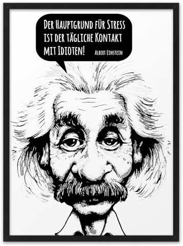 HAUPTGRUND STRESS | ABOUKI Kunstdruck | Lustiges Poster Einstein Lustige Poster Arbeit Bild Büro Bilder Büro Witzig Motivationsbilder Albert Einstein Poster Spruch | A4, A3 / Rahmen optional